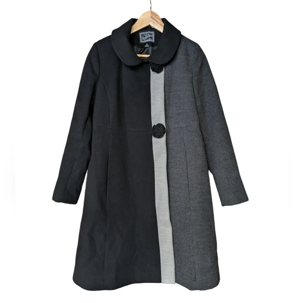 Rothschild Black and Gray Colorblock Dress Coat Size 16